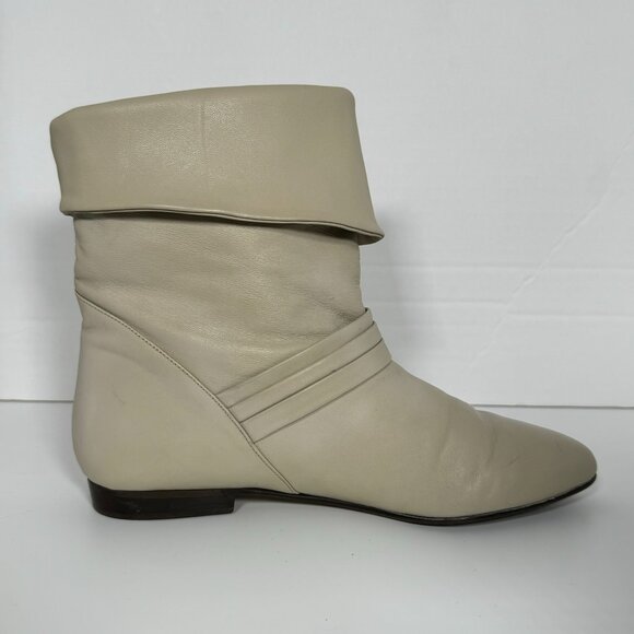 Vintage 80s Mister Shoes by Markon Mid-Calf Fold Over Leather Boots Sz 7 White - Picture 11 of 13